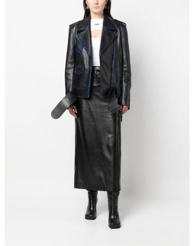 오프화이트 [해외직구] 23FW 오프화이트 가죽 자켓 OWJG013F23LEA001 BLUE WHITE 착용컷