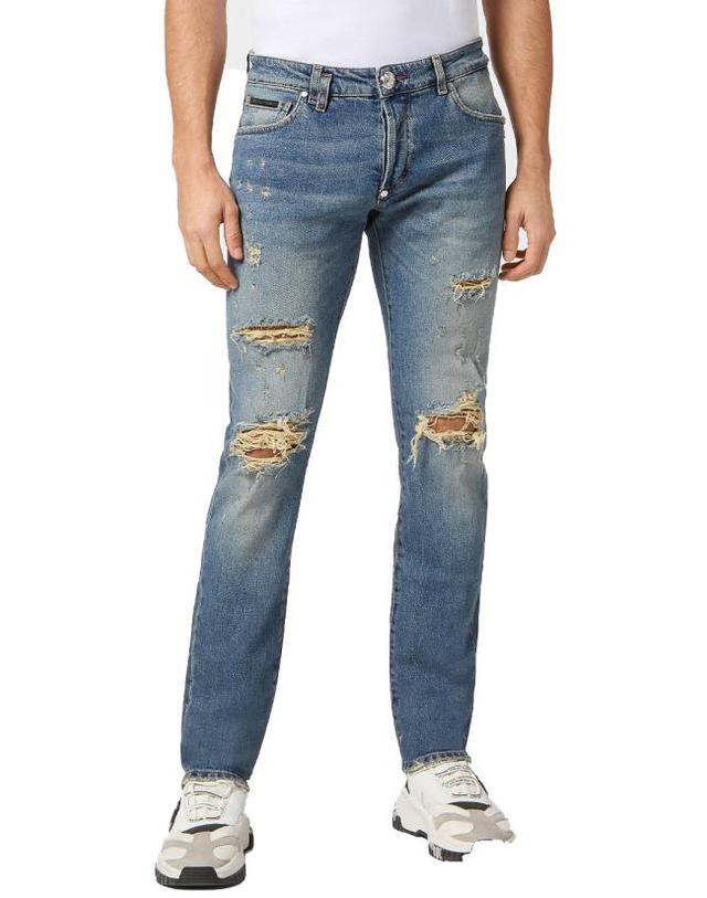 필립플레인 [해외직구] 24SS 필립 플레인 데님 팬츠 PADC MDT3775 PDE004N denim 착용컷