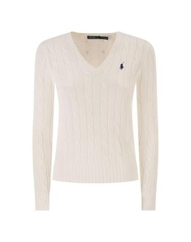 [해외직구] 26SS 폴로 랄프로렌 포니로고 피마 코튼 케이블 니트 V넥 스웨터 211971870 WHITE