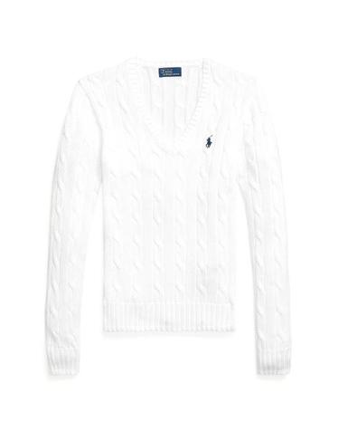 [해외직구] 26SS 폴로 랄프로렌 포니로고 피마 코튼 케이블 니트 V넥 스웨터 211971870 003 WHITE