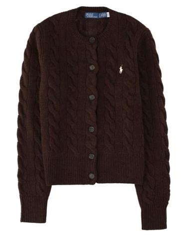 [해외직구] 26FW 폴로 랄프로렌 로고 자수 크루넥 가디건 211972104 509CEDARHEATHER Black