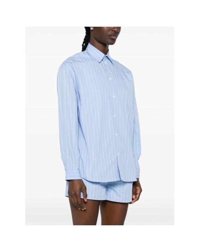 스포티앤리치 [해외직구] 26FW 스포티앤리치 셔츠 SI00675302ST CIEL BLUE WHITE 착용컷