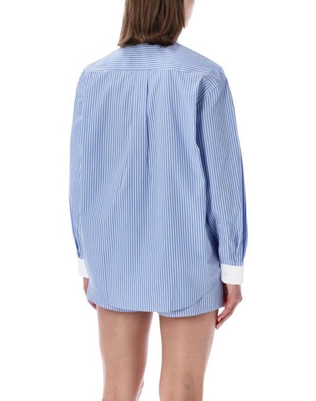 스포티앤리치 [해외직구] 26FW 스포티앤리치 셔츠 SI019711302ST02 3896 BLUE STRIPED 착용컷