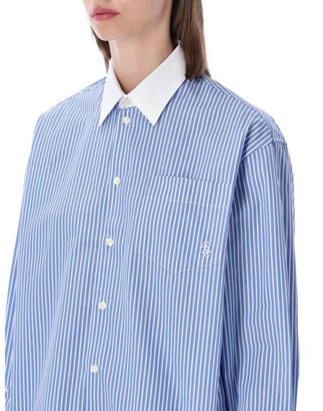 스포티앤리치 [해외직구] 26FW 스포티앤리치 셔츠 SI019711302ST02 3896 BLUE STRIPED 착용컷