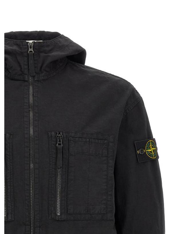 스톤아일랜드 [해외직구] 26FW 스톤 아일랜드 오가닉 코튼 립스톱 후드 오버셔츠 L2S151200011S0211V0029 Black 착용컷