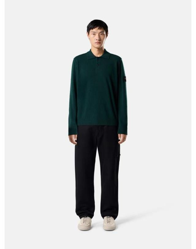 스톤아일랜드 [해외직구] 26FW 스톤 아일랜드 라이트 RWS 질롱 울 버튼 플래킷 루즈 핏 폴로 칼라 스웨터 L2S155100018S00B4V005S VERDE 착용컷