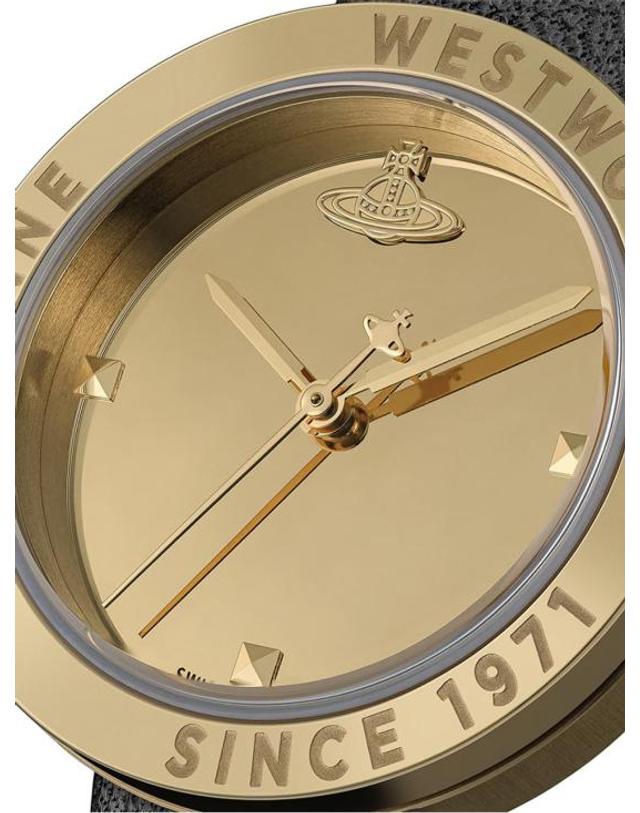 비비안웨스트우드 [해외직구] 26SS 비비안웨스트우드 레벨 30mm 블랙 골드 가죽 손목시계 VV303BKGD GOLD 착용컷