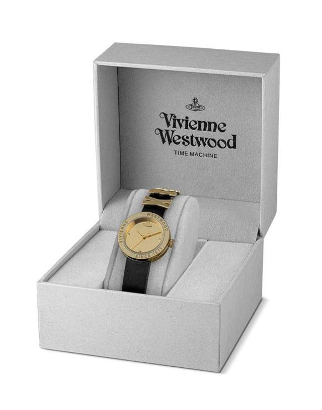 비비안웨스트우드 [해외직구] 26SS 비비안웨스트우드 레벨 30mm 블랙 골드 가죽 손목시계 VV303BKGD GOLD 착용컷