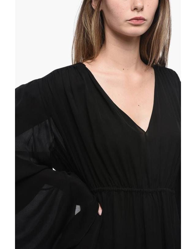 와드로브 [해외직구] 워드로브NYC 숏 원피스 W5035R13 BLACK GATHERED V NECK Black 착용컷