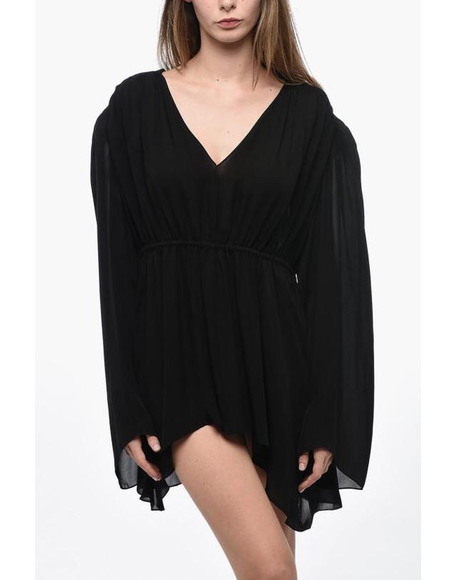 와드로브 [해외직구] 워드로브NYC 숏 원피스 W5035R13 BLACK GATHERED V NECK Black 착용컷