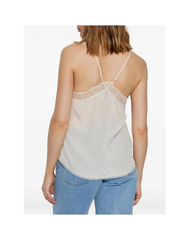 쟈딕앤볼테르 [해외직구] 26FW 자딕앤볼테르 CHRISTY 크리스티 레이스 트리밍 실크 캐미솔 WWCR01313 ECRU NEUTRALS 착용컷