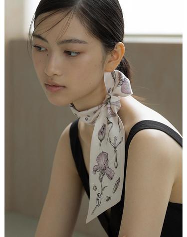 Iris Long Twilly Silk Scarf - Violet