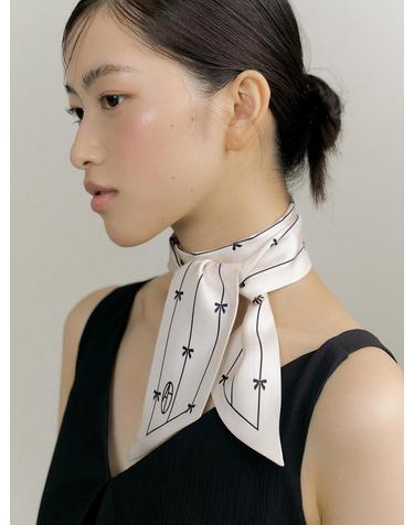 Ribbon Long Twilly Silk Scarf - Ivory