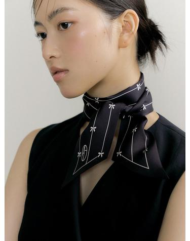 Ribbon Long Twilly Silk Scarf - Black