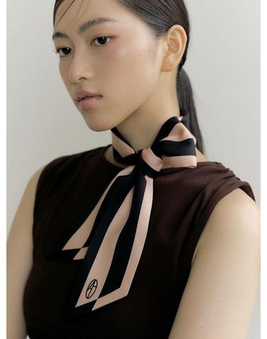 Frame Long Twilly Silk Scarf - Black/Beige
