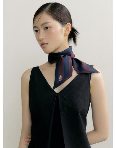 Frame Long Twilly Silk Scarf - Burgundy/Navy