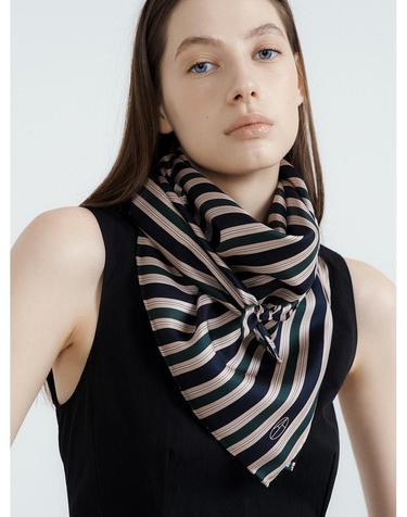 Stripe Square Silk Scarf 90 - Navy/Green