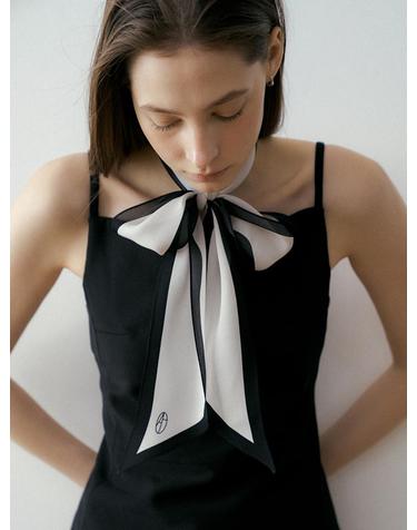 Lumiere Long Silk Scarf - Black/Cream