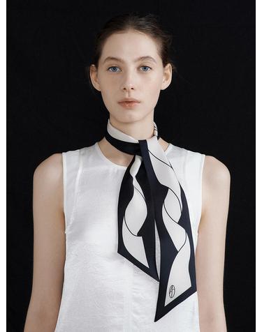 Drape Ribbon Long Twilly Silk Scarf - Deep Navy