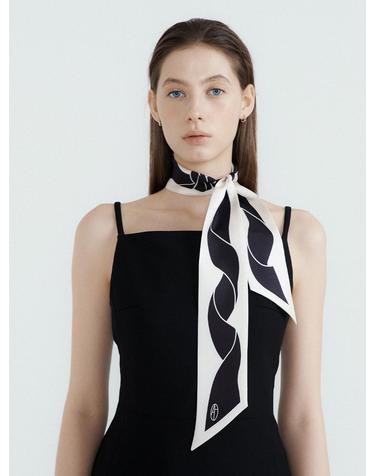 Drape Ribbon Long Twilly Silk Scarf - Cream