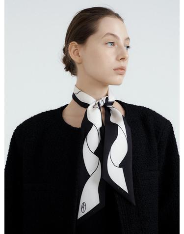 Drape Ribbon Long Twilly Silk Scarf - Black