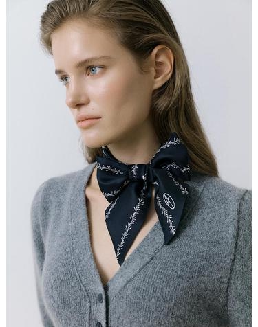 Stem Long Twilly Silk Scarf - Navy