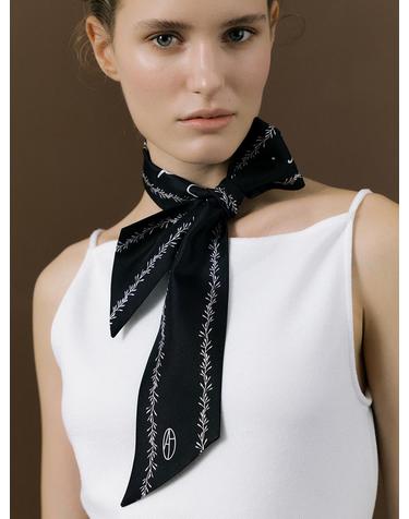 Stem Long Twilly Silk Scarf - Black