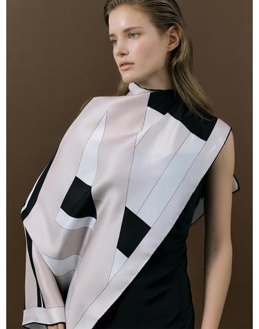 AP Square Silk Scarf 90 - Taupe/Black