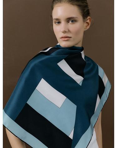 AP Square Silk Scarf 90 - Teal Blue/Black