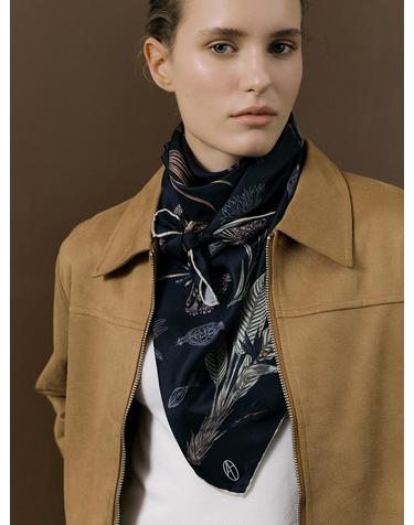 Flora Square Silk Scarf 90 - Midnight Blue