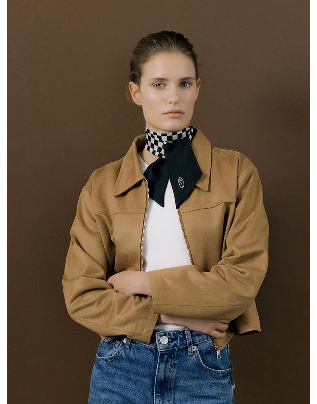 아비나펠르 Checkerboard Long Twilly Silk Scarf - Navy 착용컷