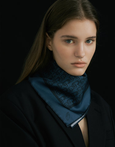 Chain Square Silk Scarf 50 - Midnight Blue