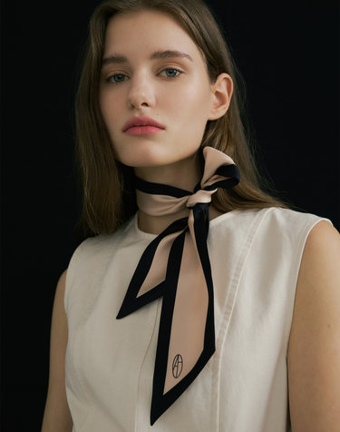 Long Twilly Silk Scarf - Black/Beige