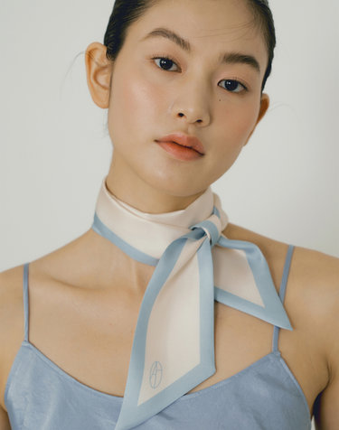 Long Twilly Silk Scarf - Baby Blue/Cream