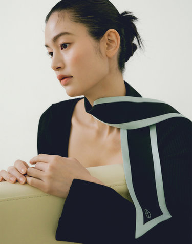 아비나펠르 Long Twilly Silk Scarf - Mint/Black