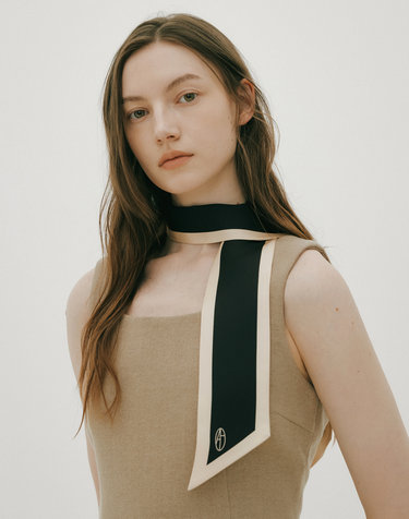 Long Twilly Silk Scarf - Vanilla/Black