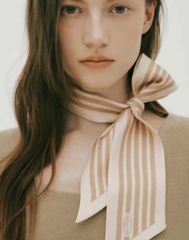 Long Twilly Silk Scarf - Stripe Beige/Latte