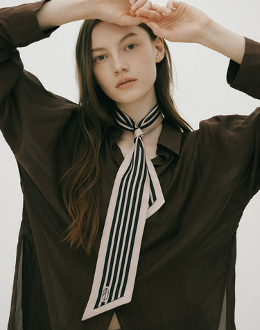 Long Twilly Silk Scarf - Stripe Soft Pink/Black