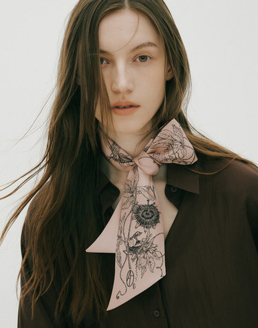 Botanic Garden Long Twilly Silk Scarf - Rose