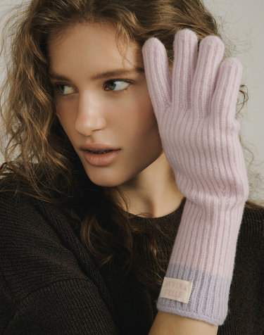 Cashmere Blend Ribbed Knit Gloves - Lilac/Purple