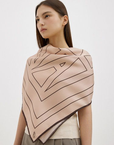AVVINA Square Silk Scarf 90 - Beige/Brown
