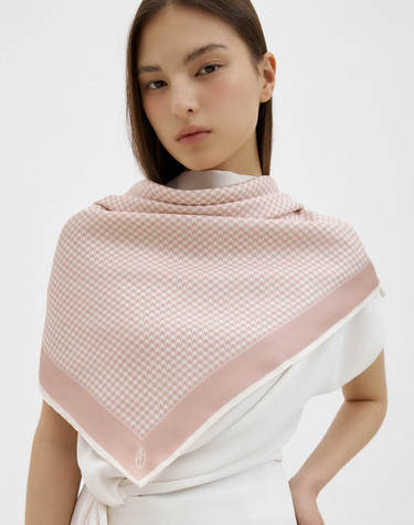 Houndstooth Square Silk Scarf 90 - Rose