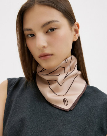AVVINA Square Silk Scarf 50 - Beige/Brown