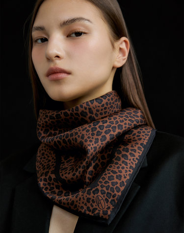 Leopard Square Silk Scarf 50 - Brown