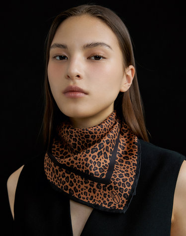 Leopard Square Silk Scarf 50 - Camel