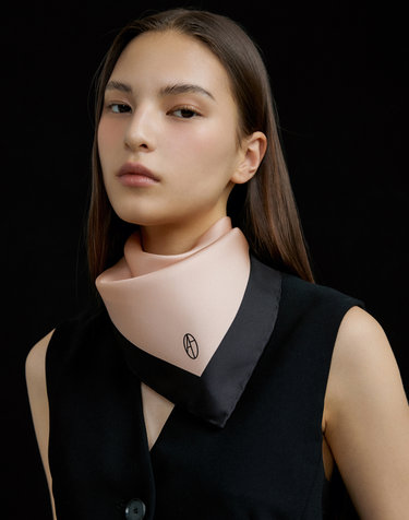 Border Square Silk Scarf 50 - Black/Beige
