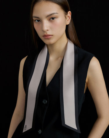 Long Twilly Silk Scarf - Black/Taupe