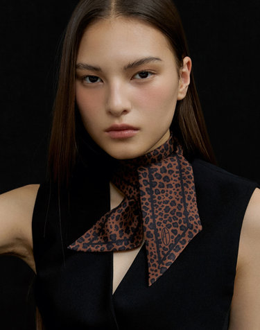 Long Twilly Silk Scarf - Leopard Brown