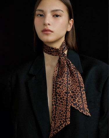 Long Twilly Silk Scarf - Leopard Camel