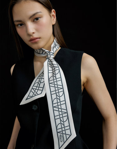 Long Twilly Silk Scarf - AP Ivory/Charcoal